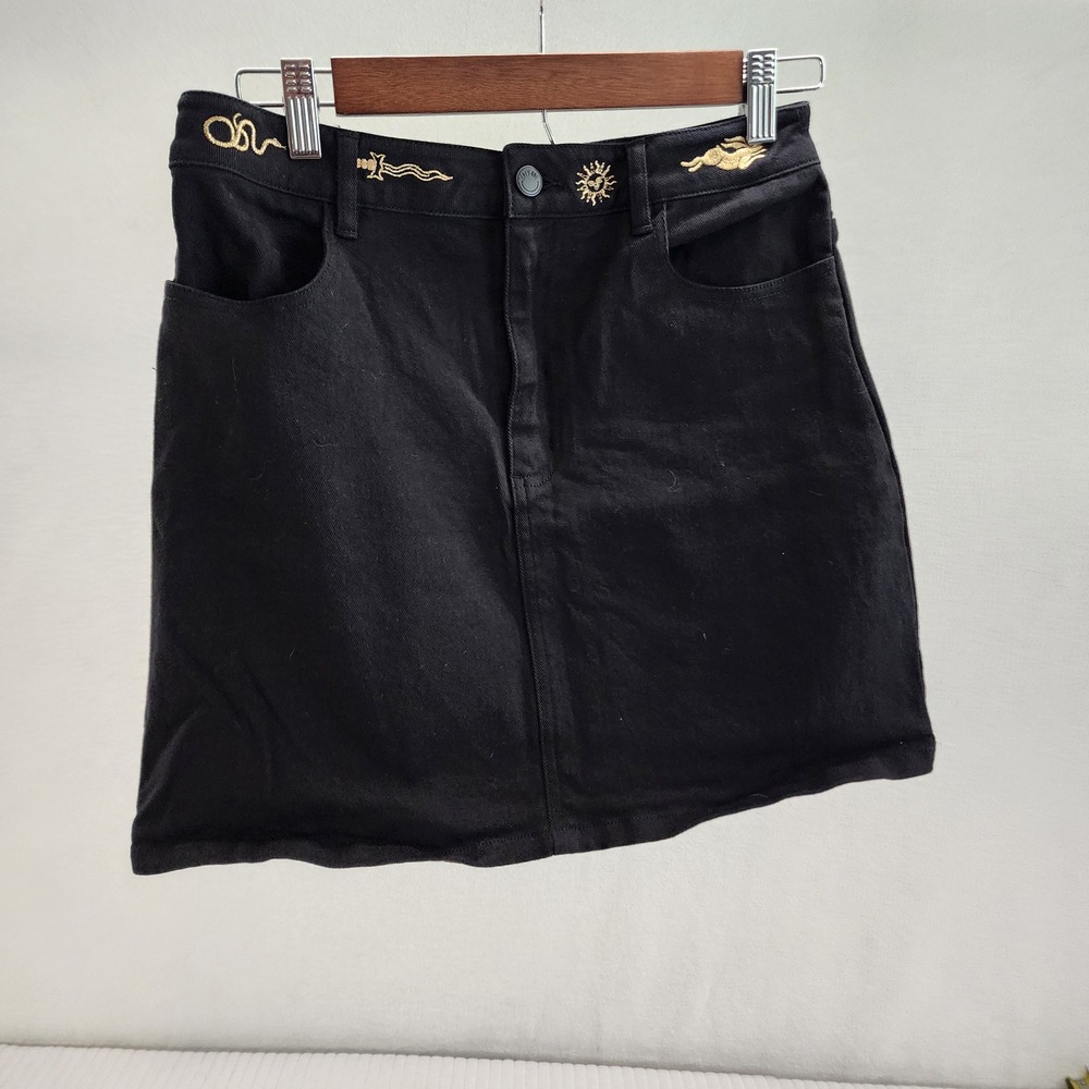 Lazy Oaf Black Mini Skirt with Gold Eye Embroidery - Picture 2 of 6
